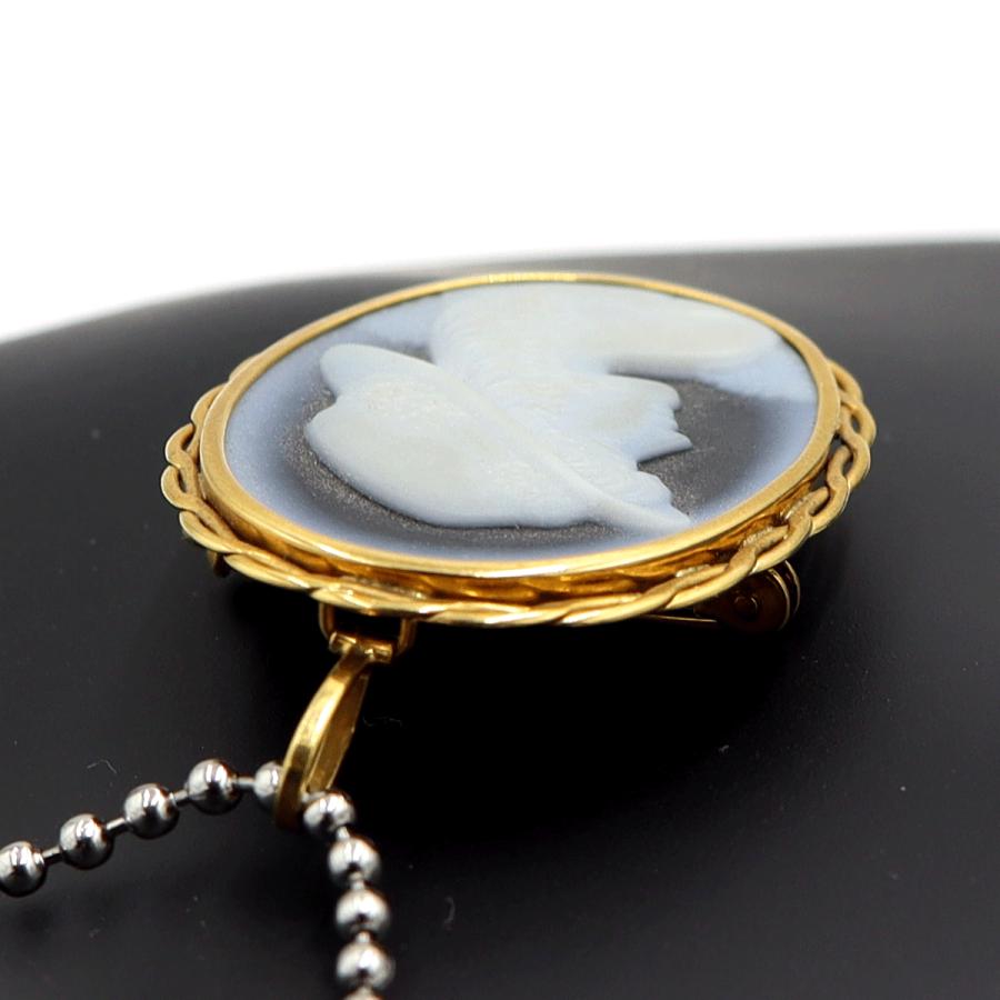 K18枠メノウカメオペンダントブローチ　重量6.24ｇ　レディース（中古）
