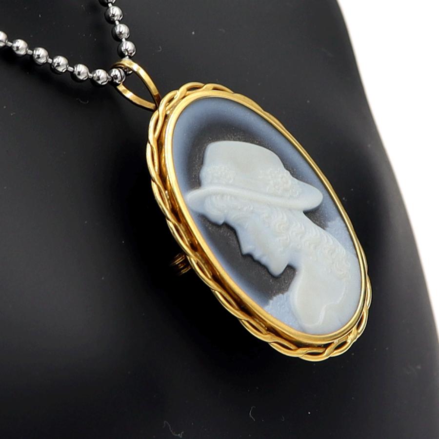 K18枠メノウカメオペンダントブローチ　重量6.24ｇ　レディース（中古）