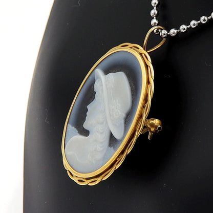 K18枠メノウカメオペンダントブローチ　重量6.24ｇ　レディース（中古）