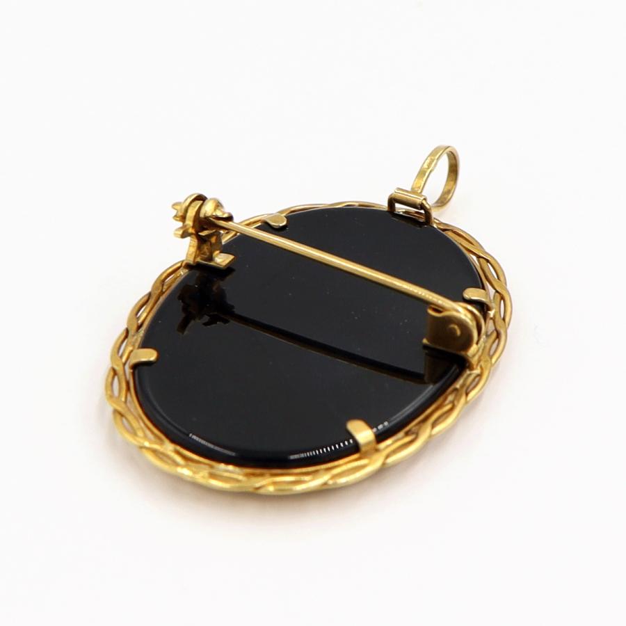 K18枠メノウカメオペンダントブローチ　重量6.24ｇ　レディース（中古）