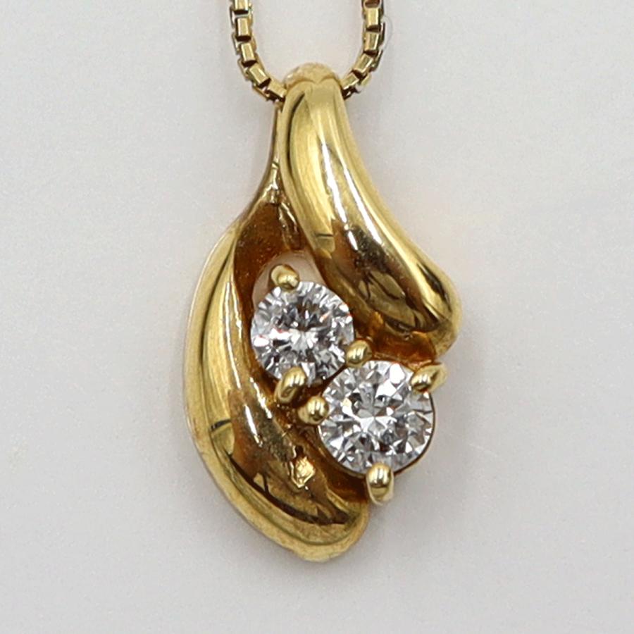 K18ダイヤペンダントネックレス　D0.24ct　ネック長さ:40cm　重量3.81ｇ(石の重量を含む)(中古)