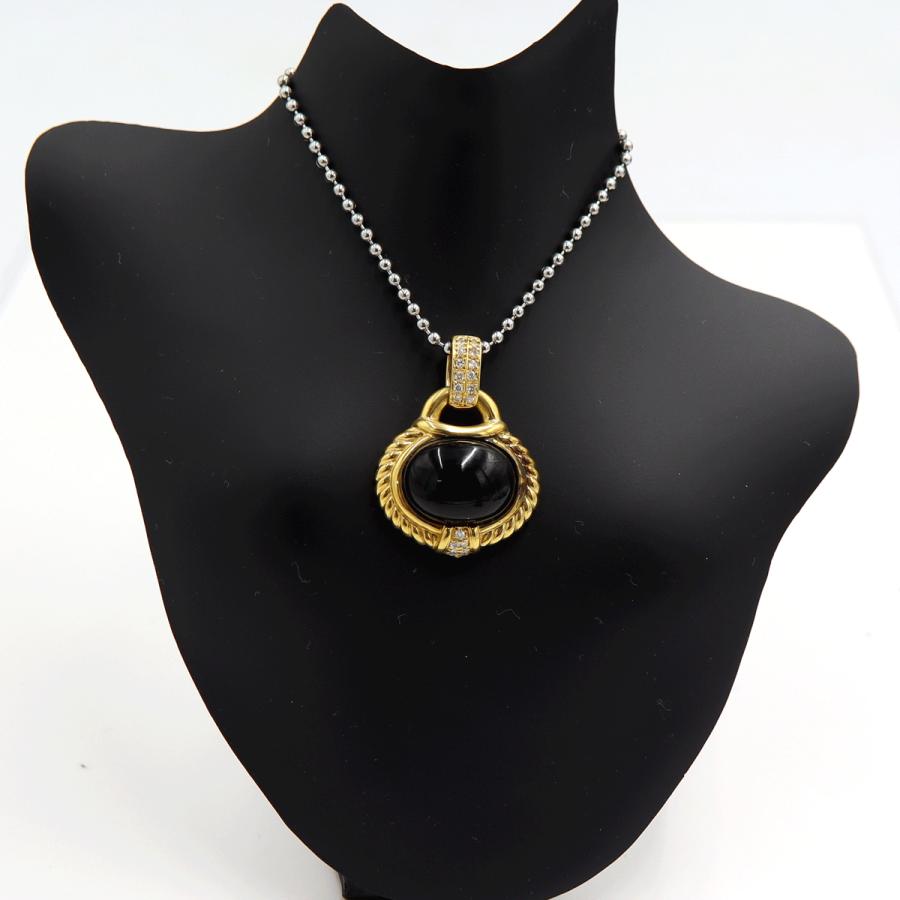 K18オニキスダイヤモンドペンダントトップ　D0.18ct　重量8.40ｇ(石の重量含む)　レディース（中古）