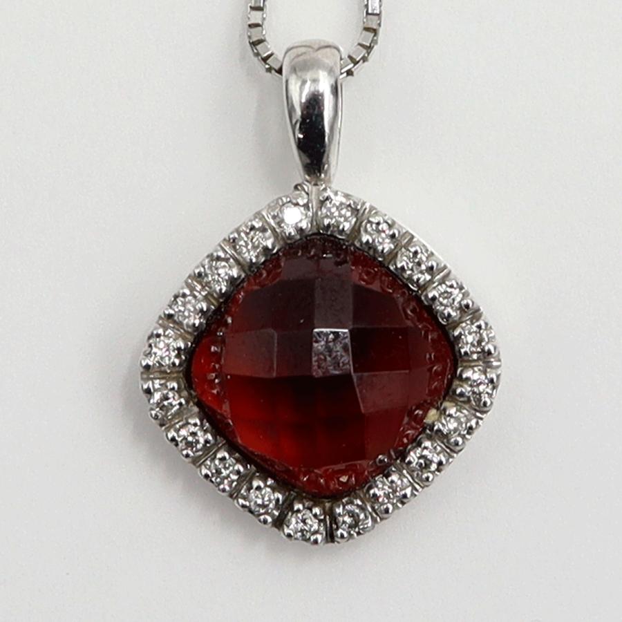 K18WGガーネットペンダントネックレス　ネックレス長さ44cm　重量5.23ｇ(石の重量含む) 　レディース(中古)