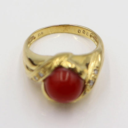 K18サンゴダイヤモンドリング　8mm　D0.06ct　リングサイズ12号　重量6.13ｇ(石の重量含む)　レディース(中古)