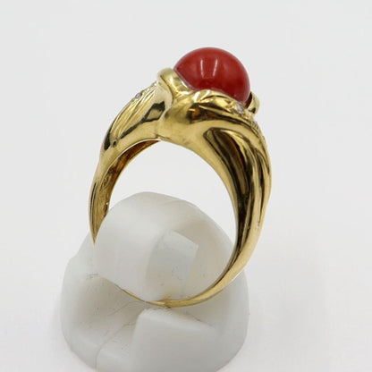 K18サンゴダイヤモンドリング　8mm　D0.06ct　リングサイズ12号　重量6.13ｇ(石の重量含む)　レディース(中古)