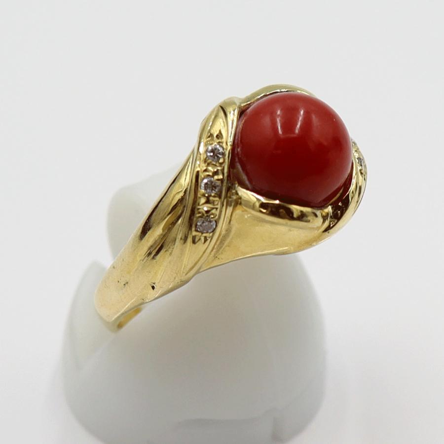 K18サンゴダイヤモンドリング　8mm　D0.06ct　リングサイズ12号　重量6.13ｇ(石の重量含む)　レディース(中古)