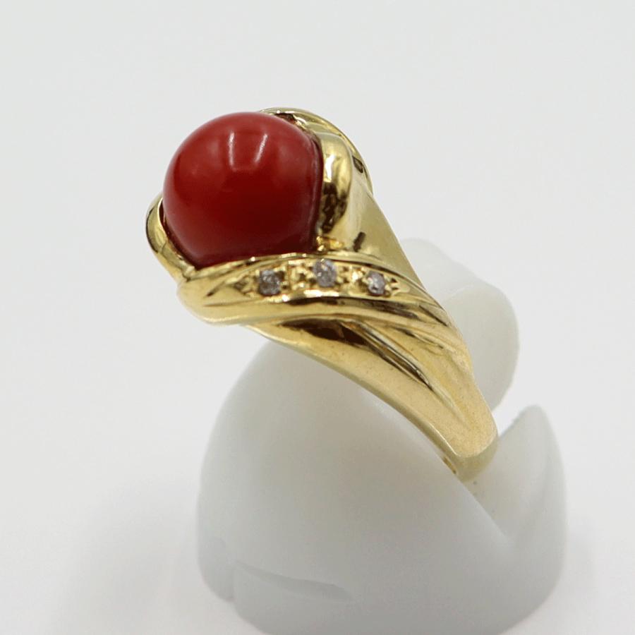 K18サンゴダイヤモンドリング　8mm　D0.06ct　リングサイズ12号　重量6.13ｇ(石の重量含む)　レディース(中古)