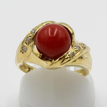 K18サンゴダイヤモンドリング　8mm　D0.06ct　リングサイズ12号　重量6.13ｇ(石の重量含む)　レディース(中古)