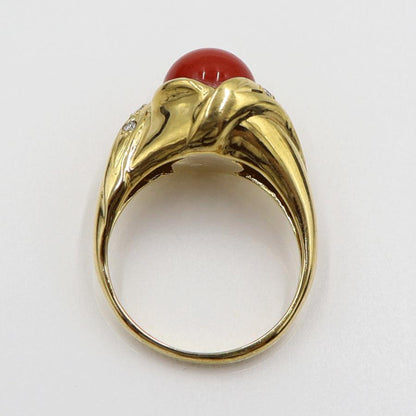 K18サンゴダイヤモンドリング　8mm　D0.06ct　リングサイズ12号　重量6.13ｇ(石の重量含む)　レディース(中古)