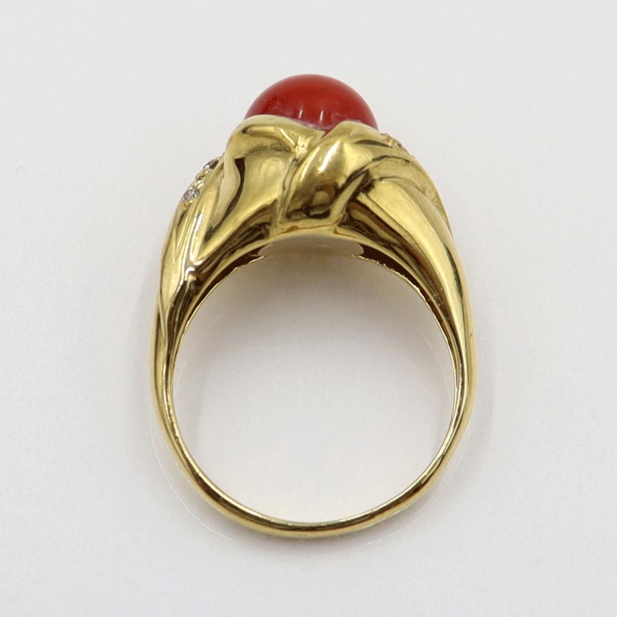 K18サンゴダイヤモンドリング　8mm　D0.06ct　リングサイズ12号　重量6.13ｇ(石の重量含む)　レディース(中古)