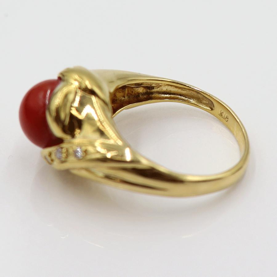 K18サンゴダイヤモンドリング　8mm　D0.06ct　リングサイズ12号　重量6.13ｇ(石の重量含む)　レディース(中古)