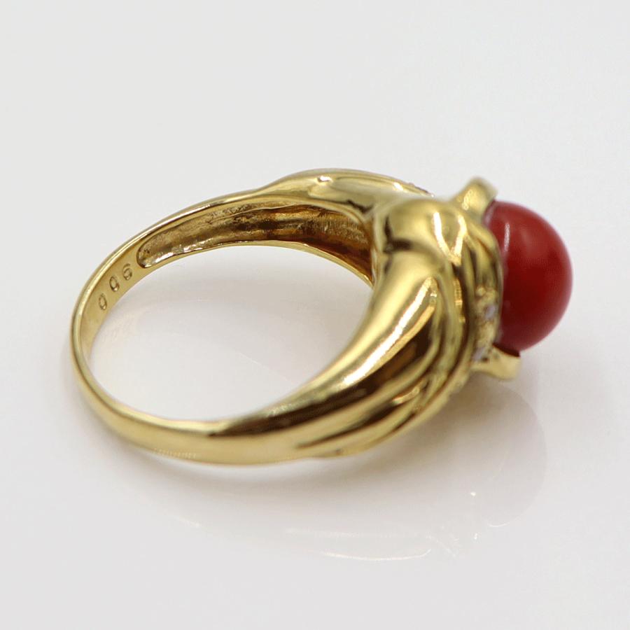 K18サンゴダイヤモンドリング　8mm　D0.06ct　リングサイズ12号　重量6.13ｇ(石の重量含む)　レディース(中古)