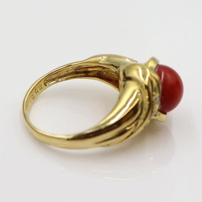 K18サンゴダイヤモンドリング　8mm　D0.06ct　リングサイズ12号　重量6.13ｇ(石の重量含む)　レディース(中古)