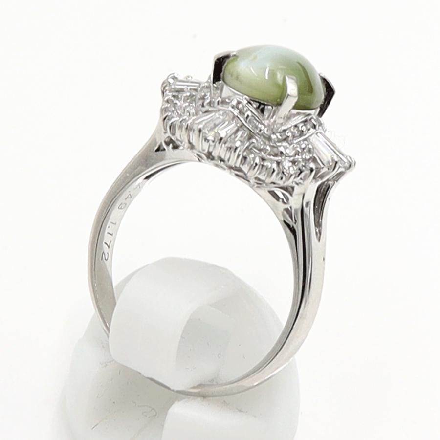 Pt900キャッツアイダイヤモンドリング　CT4.49ct　D1.172ct　リングサイズ19号　重量11.40ｇ(石の重量含む)　キャッツアイ　ダイヤモンド　レディース（中古）