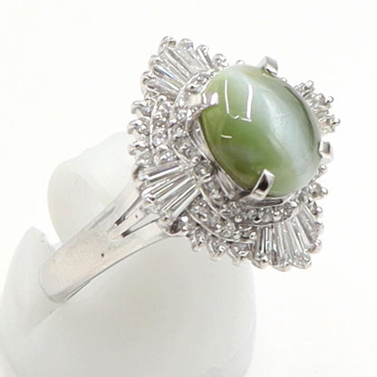 Pt900キャッツアイダイヤモンドリング　CT4.49ct　D1.172ct　リングサイズ19号　重量11.40ｇ(石の重量含む)　キャッツアイ　ダイヤモンド　レディース（中古）
