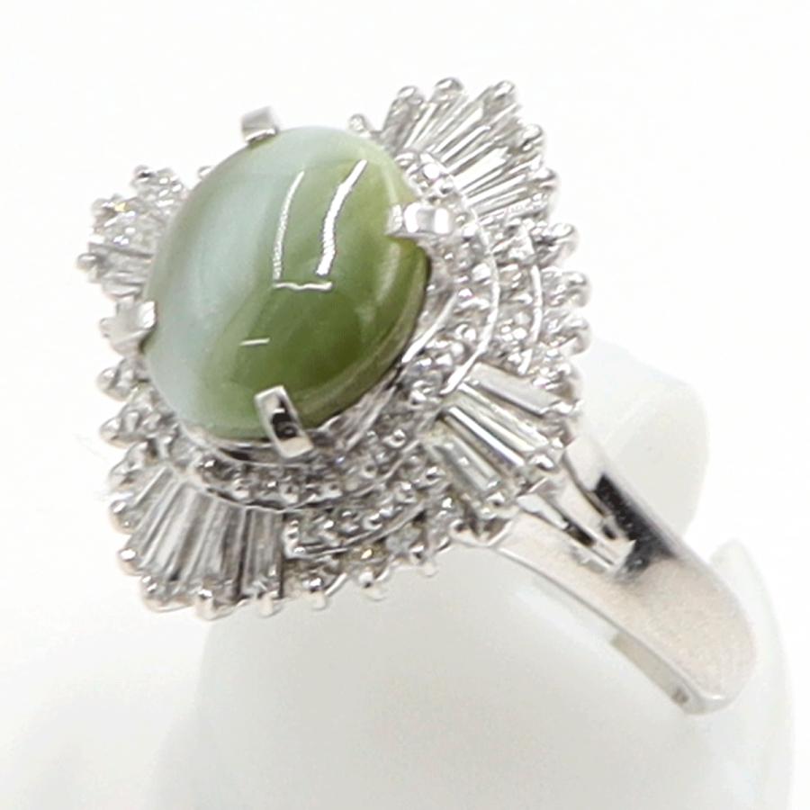 Pt900キャッツアイダイヤモンドリング　CT4.49ct　D1.172ct　リングサイズ19号　重量11.40ｇ(石の重量含む)　キャッツアイ　ダイヤモンド　レディース（中古）