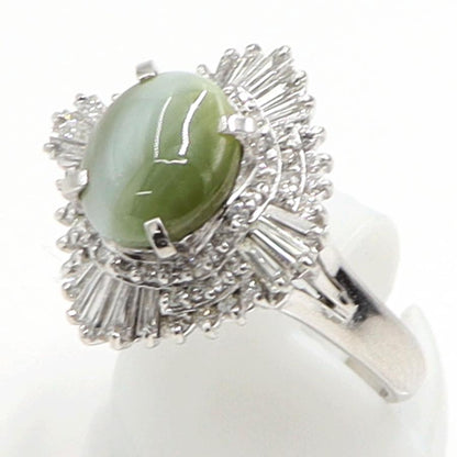 Pt900キャッツアイダイヤモンドリング　CT4.49ct　D1.172ct　リングサイズ19号　重量11.40ｇ(石の重量含む)　キャッツアイ　ダイヤモンド　レディース（中古）