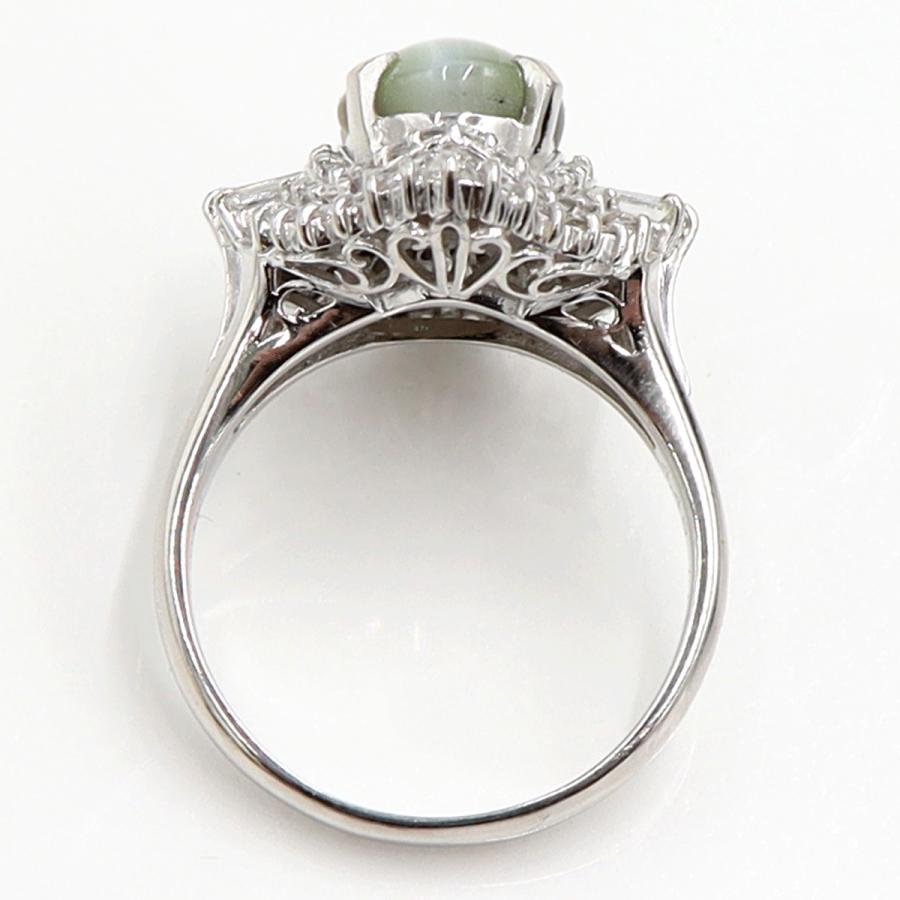 Pt900キャッツアイダイヤモンドリング　CT4.49ct　D1.172ct　リングサイズ19号　重量11.40ｇ(石の重量含む)　キャッツアイ　ダイヤモンド　レディース（中古）