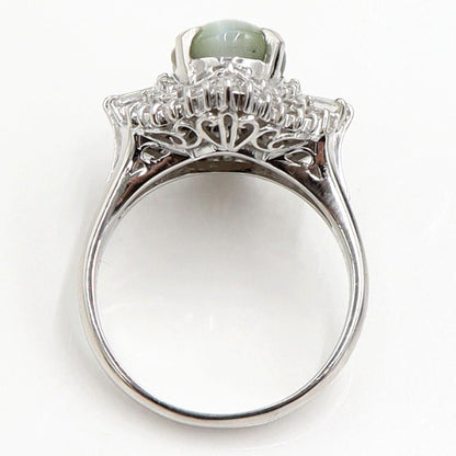 Pt900キャッツアイダイヤモンドリング　CT4.49ct　D1.172ct　リングサイズ19号　重量11.40ｇ(石の重量含む)　キャッツアイ　ダイヤモンド　レディース（中古）