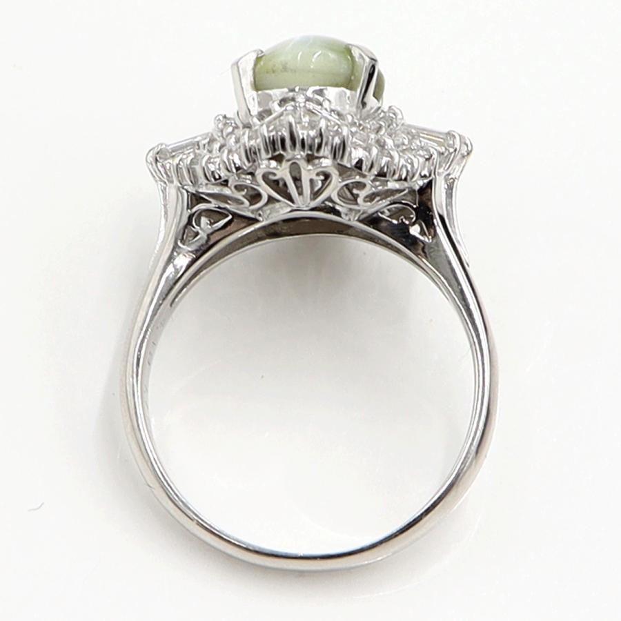 Pt900キャッツアイダイヤモンドリング　CT4.49ct　D1.172ct　リングサイズ19号　重量11.40ｇ(石の重量含む)　キャッツアイ　ダイヤモンド　レディース（中古）