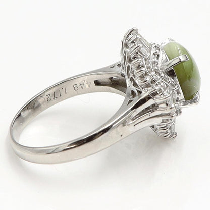 Pt900キャッツアイダイヤモンドリング　CT4.49ct　D1.172ct　リングサイズ19号　重量11.40ｇ(石の重量含む)　キャッツアイ　ダイヤモンド　レディース（中古）