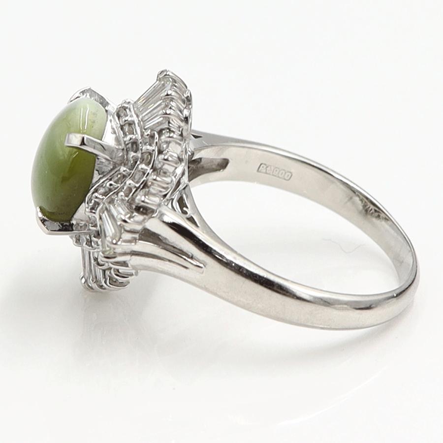 Pt900キャッツアイダイヤモンドリング　CT4.49ct　D1.172ct　リングサイズ19号　重量11.40ｇ(石の重量含む)　キャッツアイ　ダイヤモンド　レディース（中古）