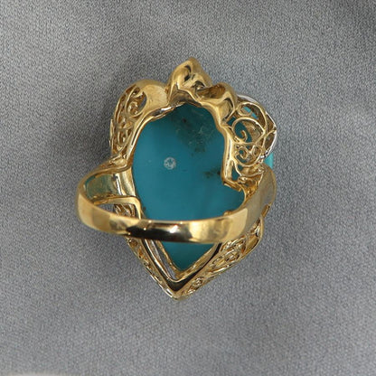 K18/Pt900トルコ石ダイヤモンドリング　D0.047ct　リングサイズ17号　重量12.89ｇ(石の重量含む)　レディース（中古）