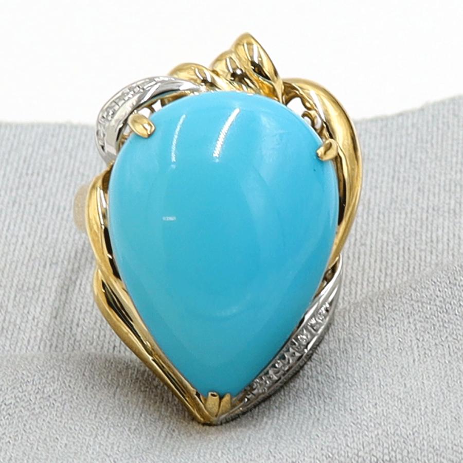 K18/Pt900トルコ石ダイヤモンドリング　D0.047ct　リングサイズ17号　重量12.89ｇ(石の重量含む)　レディース（中古）