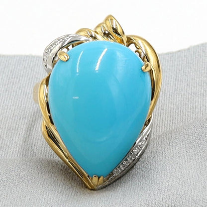 K18/Pt900トルコ石ダイヤモンドリング　D0.047ct　リングサイズ17号　重量12.89ｇ(石の重量含む)　レディース（中古）