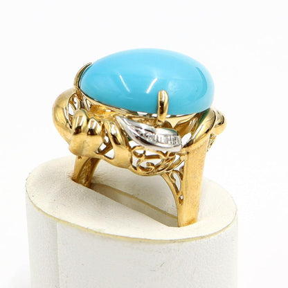 K18/Pt900トルコ石ダイヤモンドリング　D0.047ct　リングサイズ17号　重量12.89ｇ(石の重量含む)　レディース（中古）