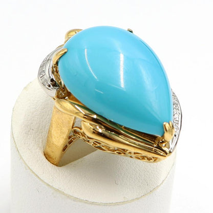 K18/Pt900トルコ石ダイヤモンドリング　D0.047ct　リングサイズ17号　重量12.89ｇ(石の重量含む)　レディース（中古）