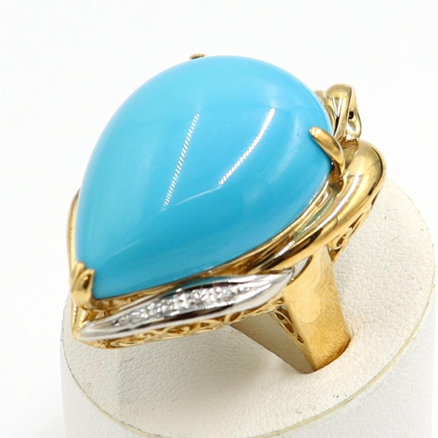 K18/Pt900トルコ石ダイヤモンドリング　D0.047ct　リングサイズ17号　重量12.89ｇ(石の重量含む)　レディース（中古）