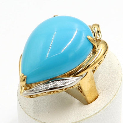 K18/Pt900トルコ石ダイヤモンドリング　D0.047ct　リングサイズ17号　重量12.89ｇ(石の重量含む)　レディース（中古）