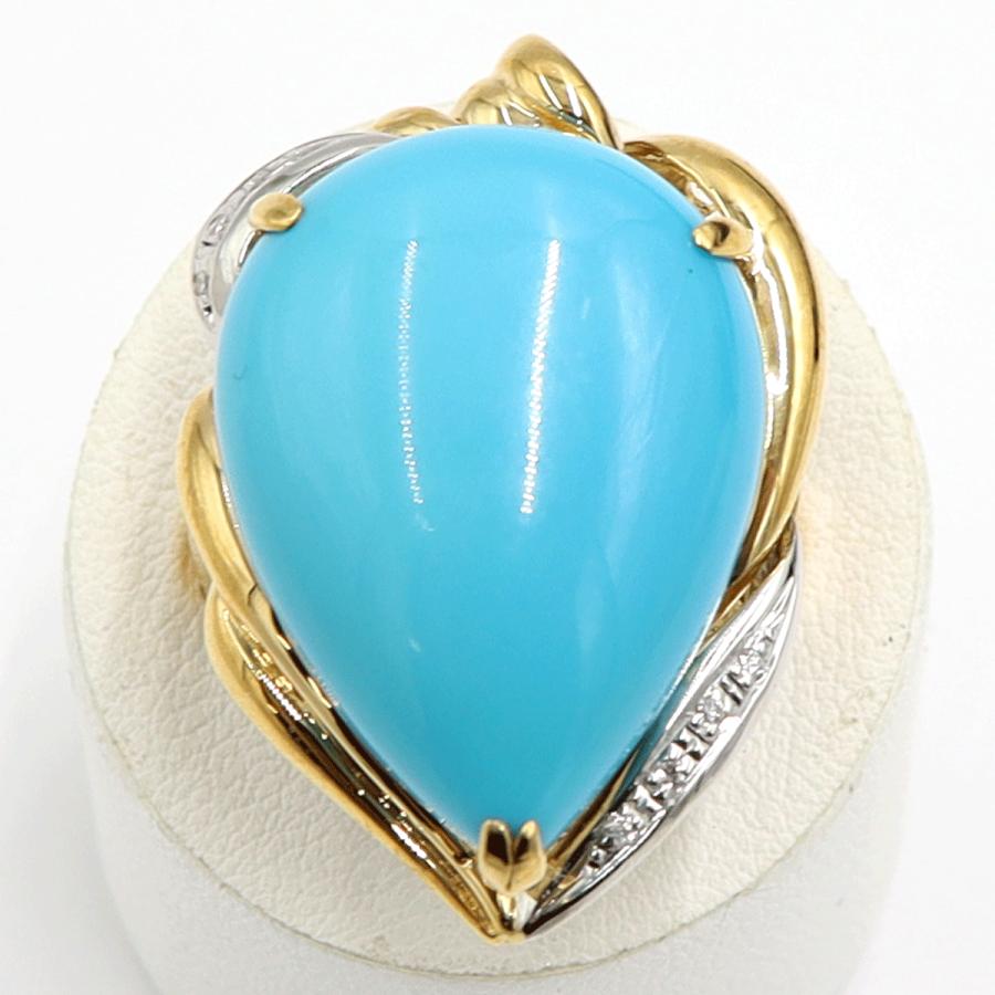 K18/Pt900トルコ石ダイヤモンドリング　D0.047ct　リングサイズ17号　重量12.89ｇ(石の重量含む)　レディース（中古）