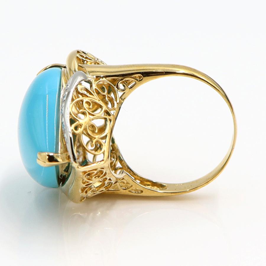 K18/Pt900トルコ石ダイヤモンドリング　D0.047ct　リングサイズ17号　重量12.89ｇ(石の重量含む)　レディース（中古）