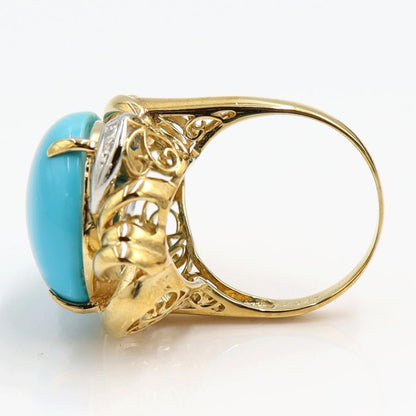 K18/Pt900トルコ石ダイヤモンドリング　D0.047ct　リングサイズ17号　重量12.89ｇ(石の重量含む)　レディース（中古）