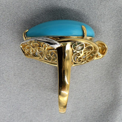 K18/Pt900トルコ石ダイヤモンドリング　D0.047ct　リングサイズ17号　重量12.89ｇ(石の重量含む)　レディース（中古）