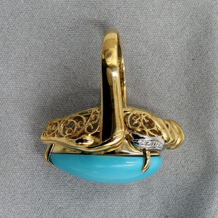 K18/Pt900トルコ石ダイヤモンドリング　D0.047ct　リングサイズ17号　重量12.89ｇ(石の重量含む)　レディース（中古）