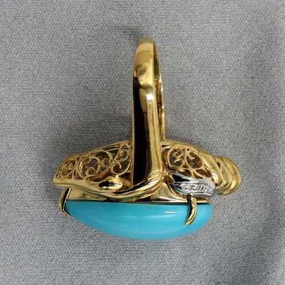 K18/Pt900トルコ石ダイヤモンドリング　D0.047ct　リングサイズ17号　重量12.89ｇ(石の重量含む)　レディース（中古）