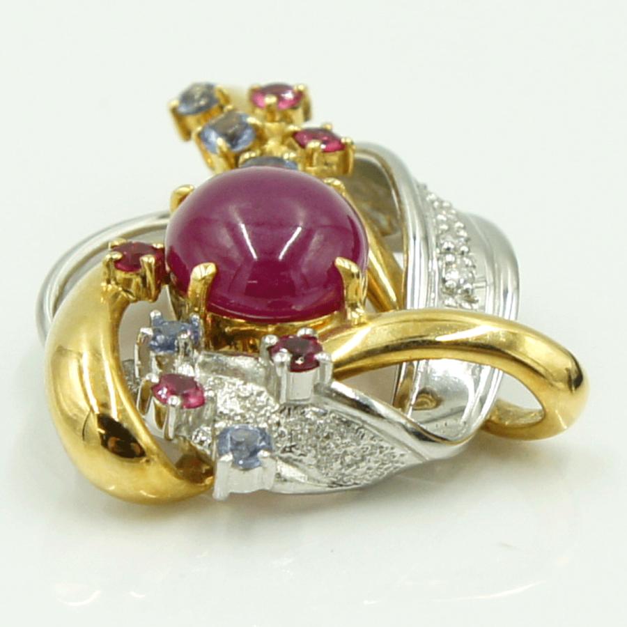 K18/Pt900マルチ石ペンダントトップ　R6.08ct　D0.09ct　重量14.23ｇ(石の重量含む)　 レディース（中古）