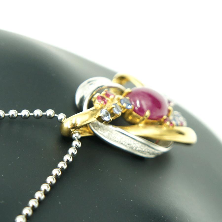 K18/Pt900マルチ石ペンダントトップ　R6.08ct　D0.09ct　重量14.23ｇ(石の重量含む)　 レディース（中古）