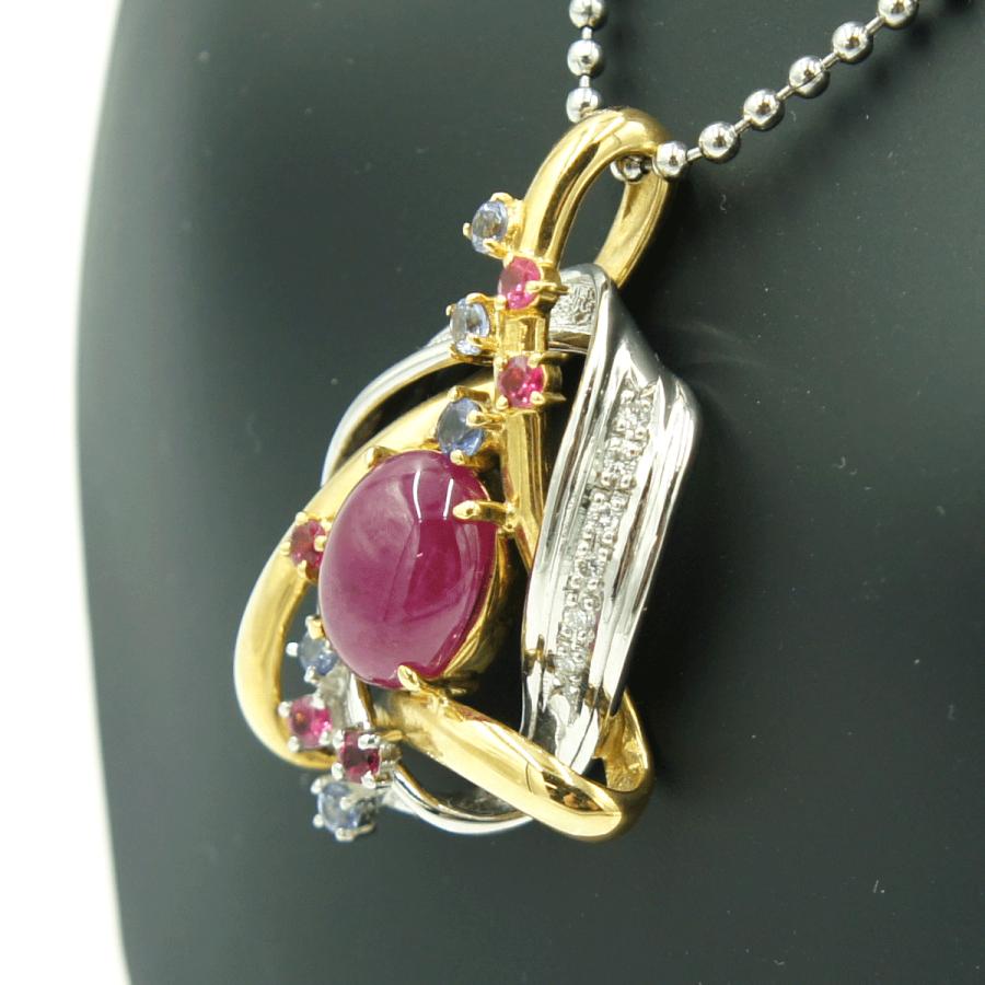 K18/Pt900マルチ石ペンダントトップ　R6.08ct　D0.09ct　重量14.23ｇ(石の重量含む)　 レディース（中古）