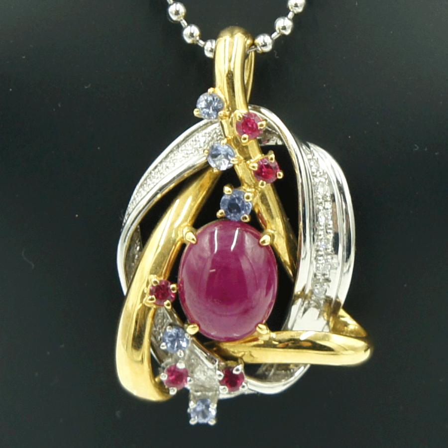 K18/Pt900マルチ石ペンダントトップ　R6.08ct　D0.09ct　重量14.23ｇ(石の重量含む)　 レディース（中古）