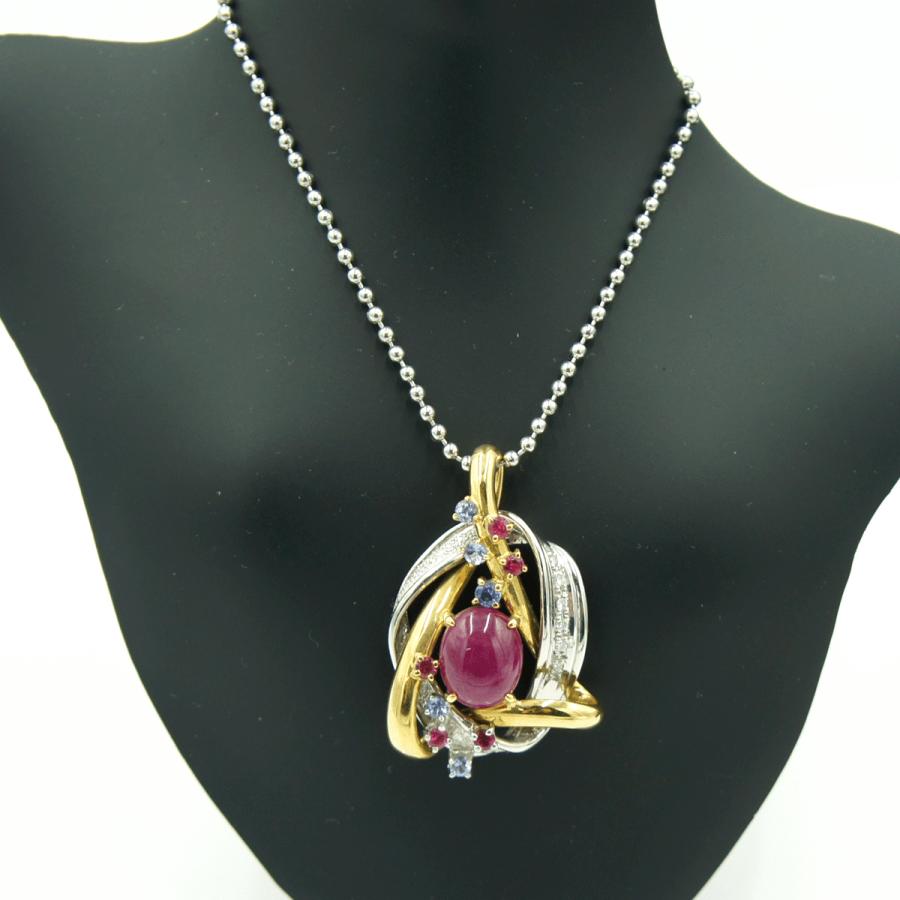 K18/Pt900マルチ石ペンダントトップ　R6.08ct　D0.09ct　重量14.23ｇ(石の重量含む)　 レディース（中古）