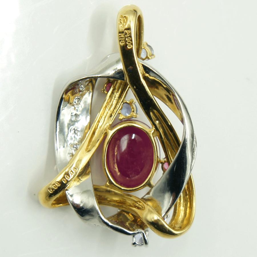 K18/Pt900マルチ石ペンダントトップ　R6.08ct　D0.09ct　重量14.23ｇ(石の重量含む)　 レディース（中古）