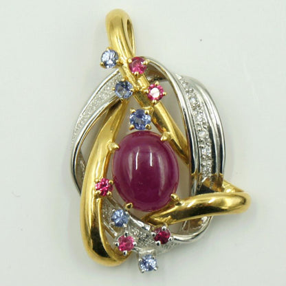 K18/Pt900マルチ石ペンダントトップ　R6.08ct　D0.09ct　重量14.23ｇ(石の重量含む)　 レディース（中古）