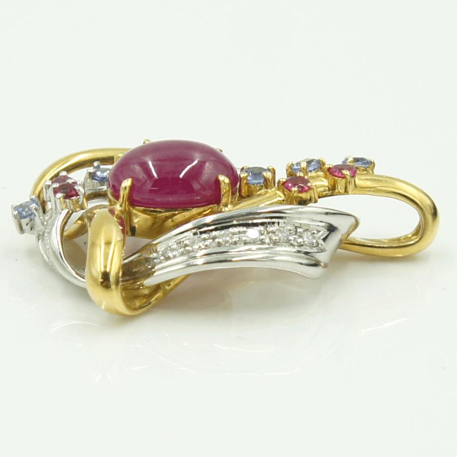 K18/Pt900マルチ石ペンダントトップ　R6.08ct　D0.09ct　重量14.23ｇ(石の重量含む)　 レディース（中古）