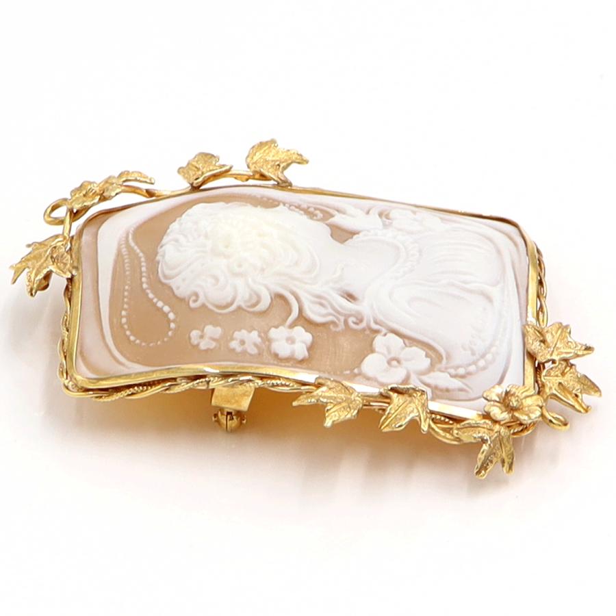 K18枠シェルカメオペンダントブローチ　重量19.58ｇ　レディース（中古）