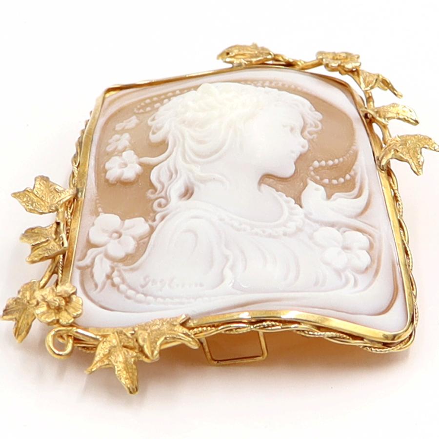 K18枠シェルカメオペンダントブローチ　重量19.58ｇ　レディース（中古）