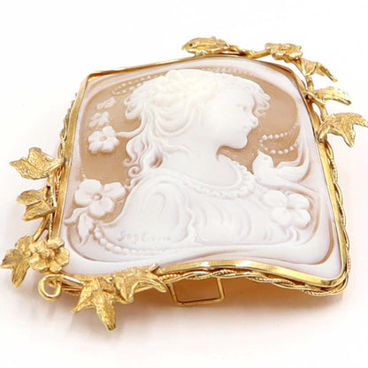 K18枠シェルカメオペンダントブローチ　重量19.58ｇ　レディース（中古）